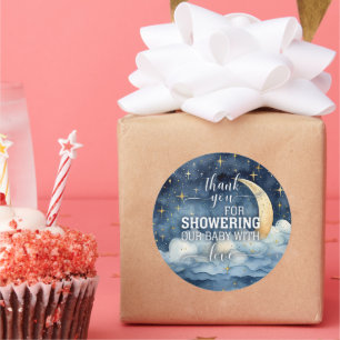 Rond Sticker Baby shower de nuit étoilé Lune Stars