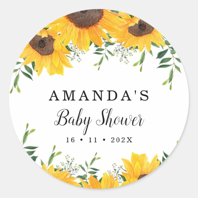 Rond Sticker Baby shower de tournesol (Devant)