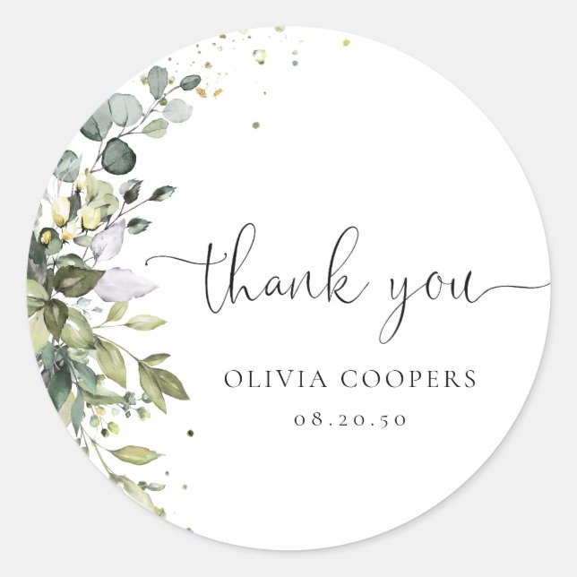 Rond Sticker Baby shower de verdure fleurie Eucalyptus (Devant)