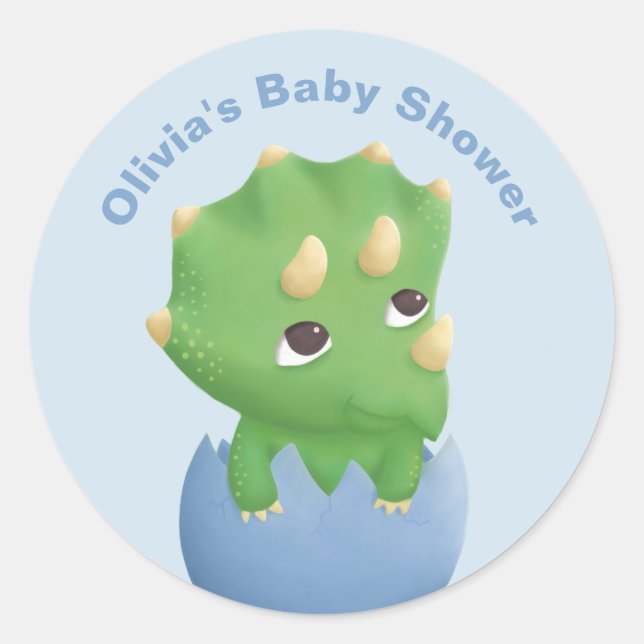Rond Sticker Baby shower Dinosaur Triceratops (Devant)