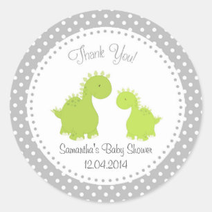 Rond Sticker Baby shower Dinosaur Vert