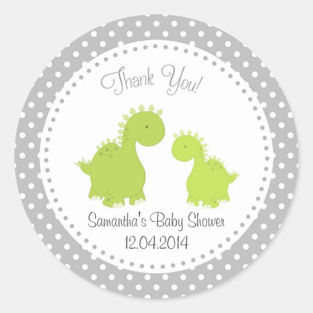 Rond Sticker Baby shower Dinosaur Vert (Devant)