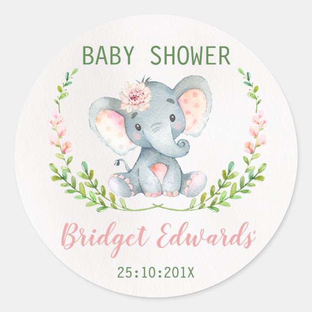 Rond Sticker Baby shower éléphant (Devant)