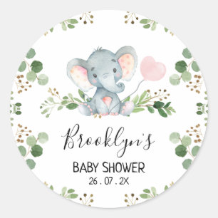 Rond Sticker Baby shower Eléphant Balloon Rose
