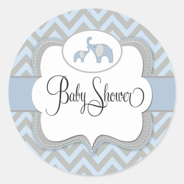 Rond Sticker Baby shower éléphant bleu (Devant)