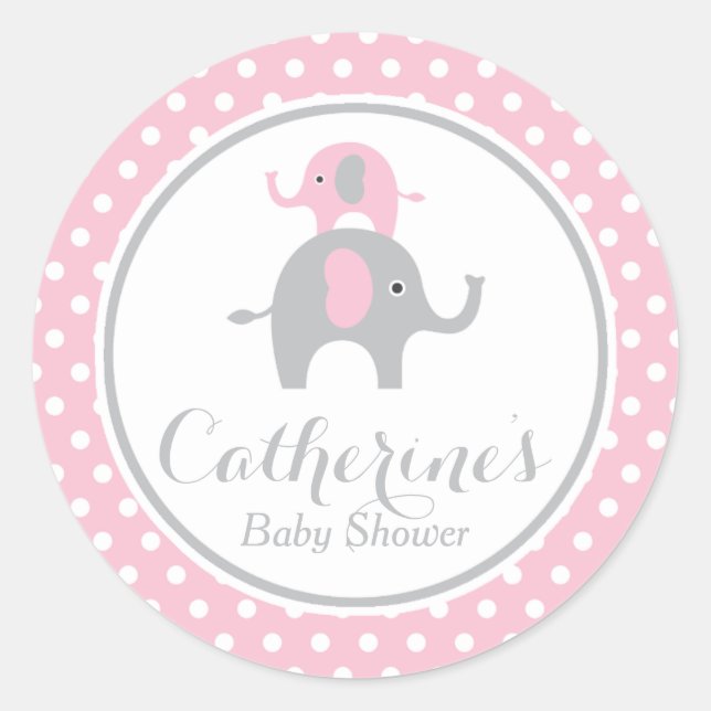 Rond Sticker Baby shower Eléphant doux (Devant)