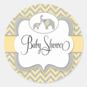 Rond Sticker Baby shower éléphant en Chevron jaune