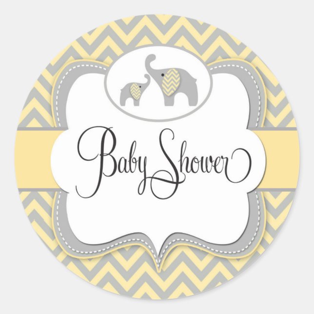 Rond Sticker Baby shower éléphant en Chevron jaune (Devant)