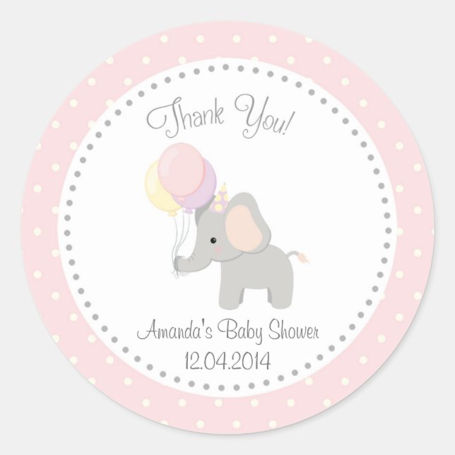 Rond Sticker Baby shower Eléphant mignon (Devant)