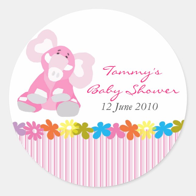 Rond Sticker Baby shower Eléphant - Personnalisable (Devant)