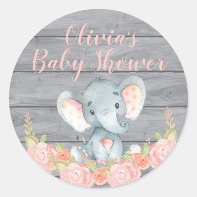 Rond Sticker Baby shower Eléphant Rose (Devant)