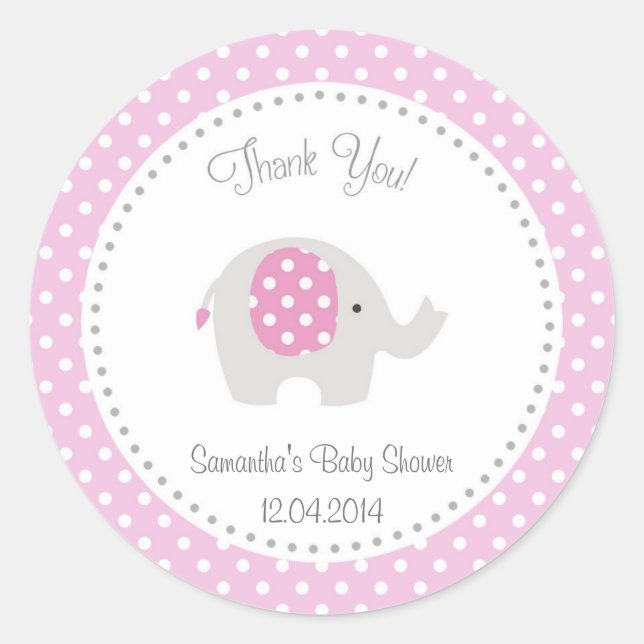 Rond Sticker Baby shower Eléphant Rose (Devant)