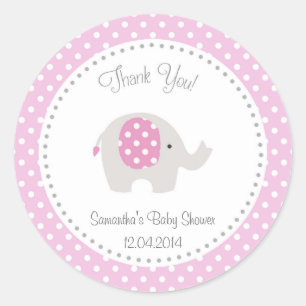 Rond Sticker Baby shower Eléphant Rose