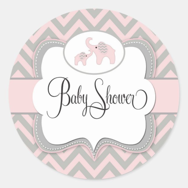 Rond Sticker Baby shower Eléphant Rose (Devant)