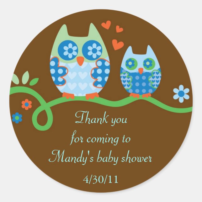 Rond Sticker Baby shower Faveur de Maman et Baby Owl (Devant)