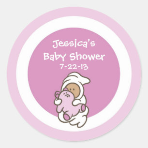 Rond Sticker baby shower Faveur (Fille Rose, Peau Moyen