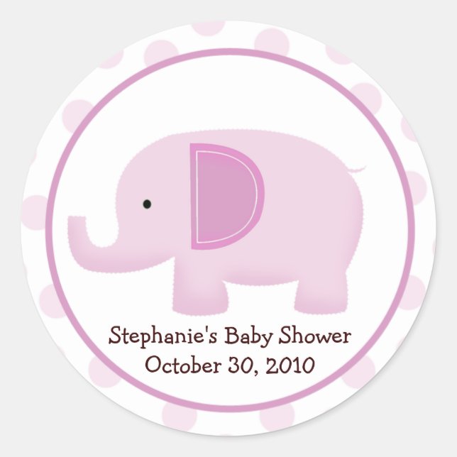Rond Sticker Baby shower Favoriser Pink Mod Elephant (Devant)