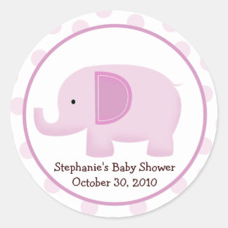 Rond Sticker Baby shower Favoriser Pink Mod Elephant