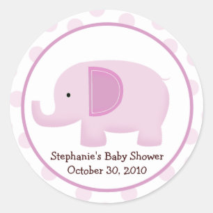 Rond Sticker Baby shower Favoriser Pink Mod Elephant