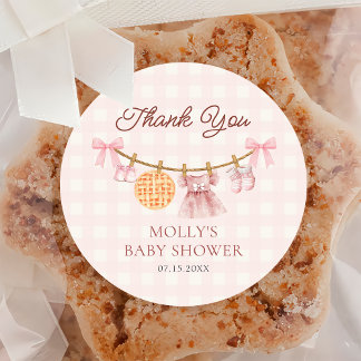 Rond Sticker Baby shower fille à chute rose Cutie