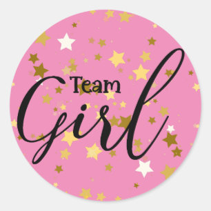Rond Sticker Baby shower fille de l'équipe de révélatio