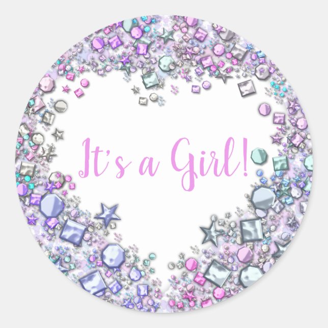 Rond Sticker Baby shower fille Gemstone | Personnalisab (Devant)