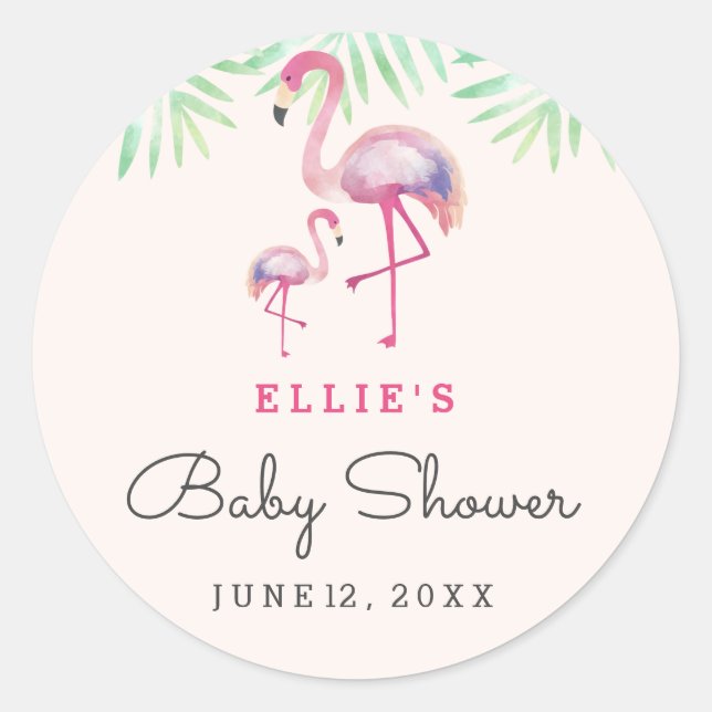 Rond Sticker Baby shower Flamant rose rose (Devant)