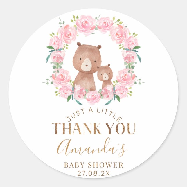 Rond Sticker Baby shower Fleur Rose (Devant)