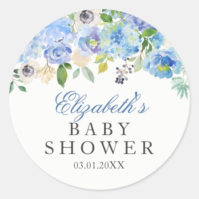 Rond Sticker Baby shower Floral Bleu (Devant)