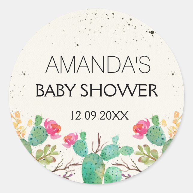 Rond Sticker Baby shower Floral Cactus Fiesta (Devant)
