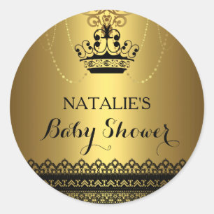 Rond Sticker Baby shower Gold & Black Crown