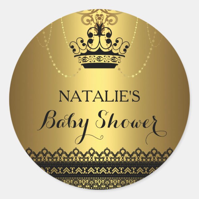 Rond Sticker Baby shower Gold & Black Crown (Devant)
