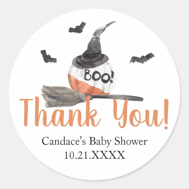 Rond Sticker Baby shower Halloween "A Little Boo" (Devant)