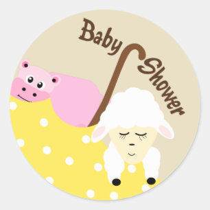 Rond Sticker Baby shower Hippo & agneau pour animaux fa