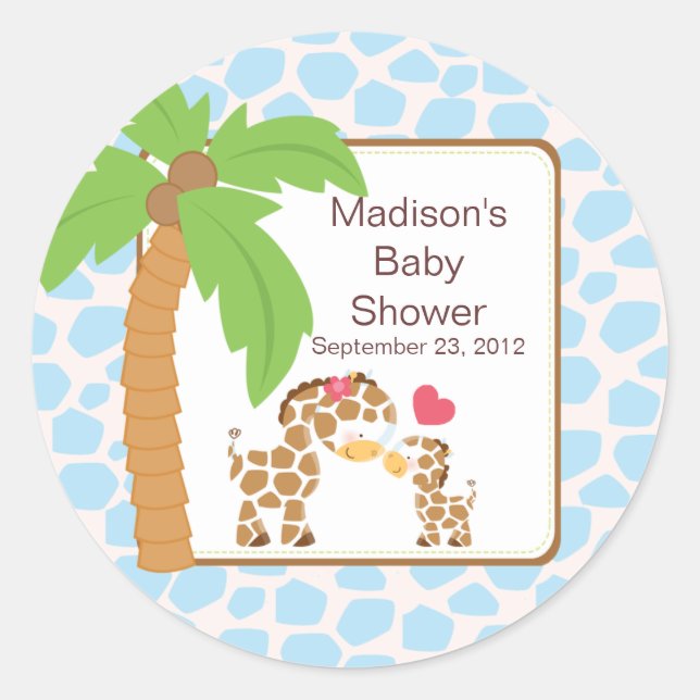 Rond Sticker Baby shower Jungle moderne Giraffe Safari (Devant)