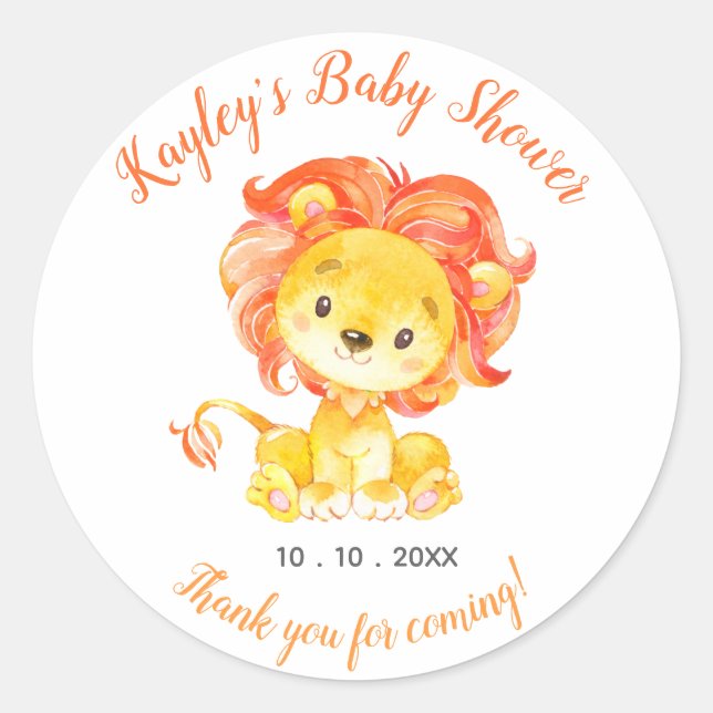 Rond Sticker Baby shower Lion Faveur (Devant)