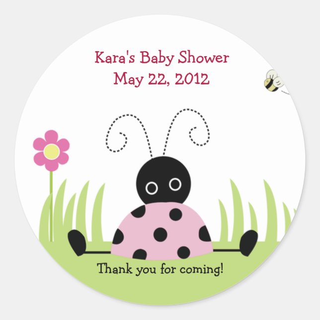 Rond Sticker Baby shower Little Ladybug (rose) Favorise (Devant)