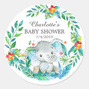 Rond Sticker Baby shower Merci de Jungle Elephan Favori