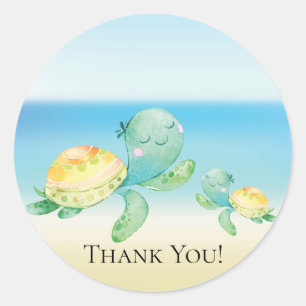 Rond Sticker Baby shower Merci de tortue de mer Favoris
