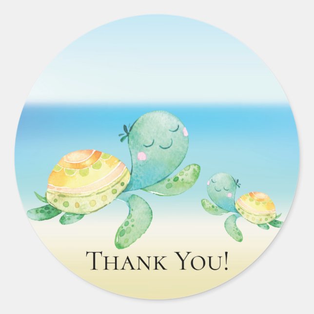 Rond Sticker Baby shower Merci de tortue de mer Favoris (Devant)