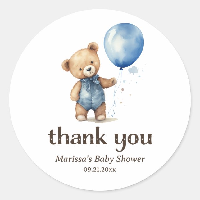 Rond Sticker Baby shower Merci Teddy Bear Boy (Devant)