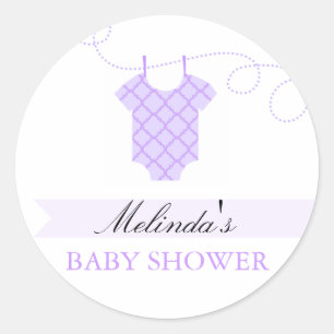 Rond Sticker Baby shower moderne en tissu violet
