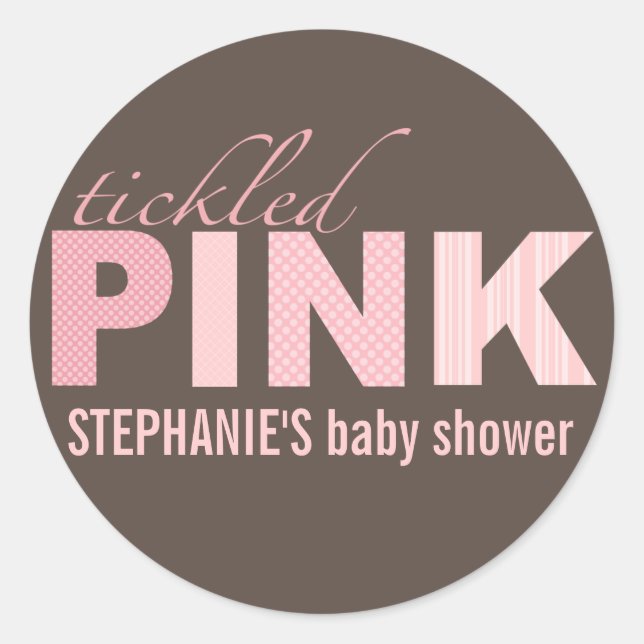Rond Sticker Baby shower moderne pour bébé rose chatoui (Devant)