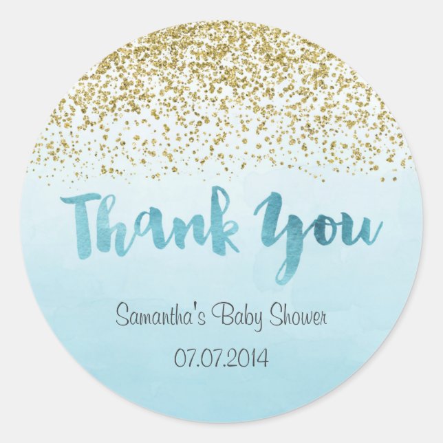 Rond Sticker Baby shower or et bleu (Devant)