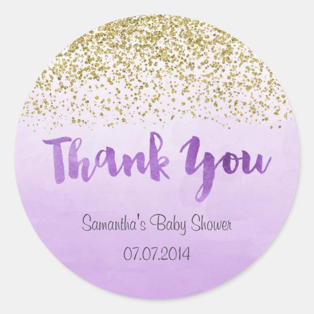 Rond Sticker Baby shower or et violet (Devant)