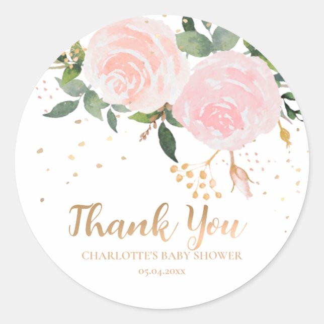 Rond Sticker Baby shower or rose aquarelle (Devant)