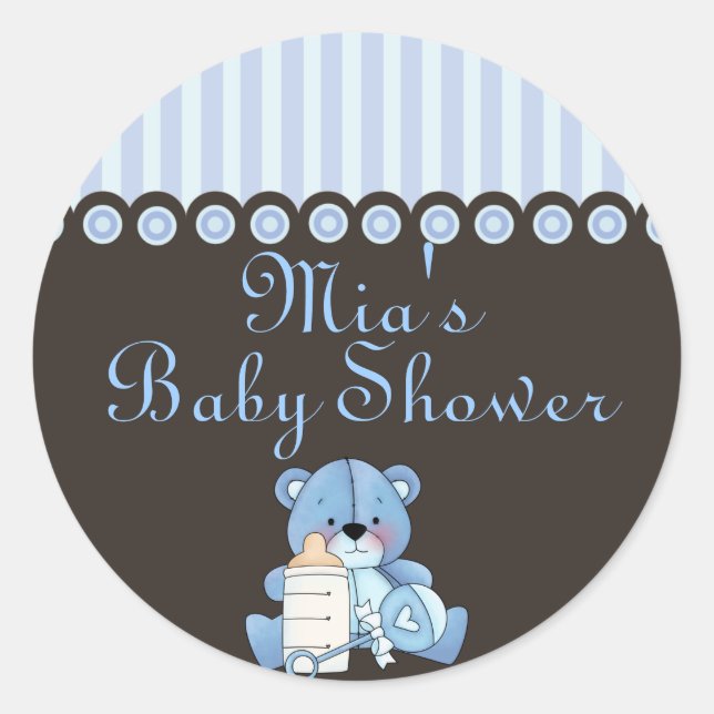 Rond Sticker Baby shower Ours Bleu Teddy (Devant)