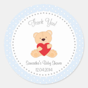 Rond Sticker Baby shower Ours Teddy Bleu