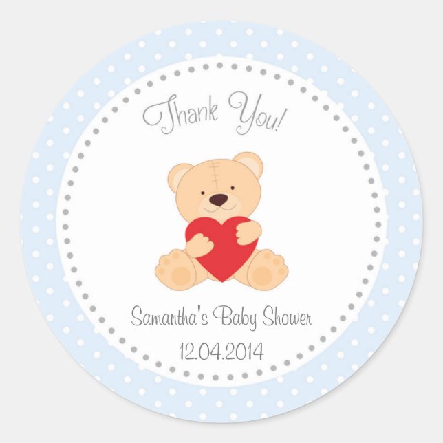 Rond Sticker Baby shower Ours Teddy Bleu (Devant)