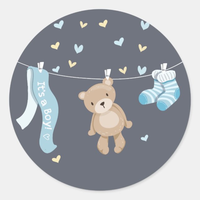 Rond Sticker Baby shower Ours Teddy Enveloppe Sceau Gar (Devant)